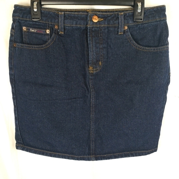 L.E.I. Dark Washed Blue Jean Y2K Mini Skirt Sz 11 - Picture 1 of 7